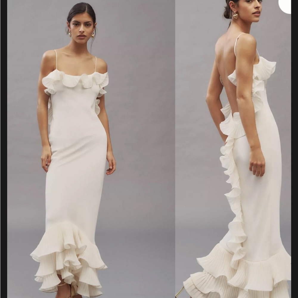 Chic Cream Backless Ruffle Dress